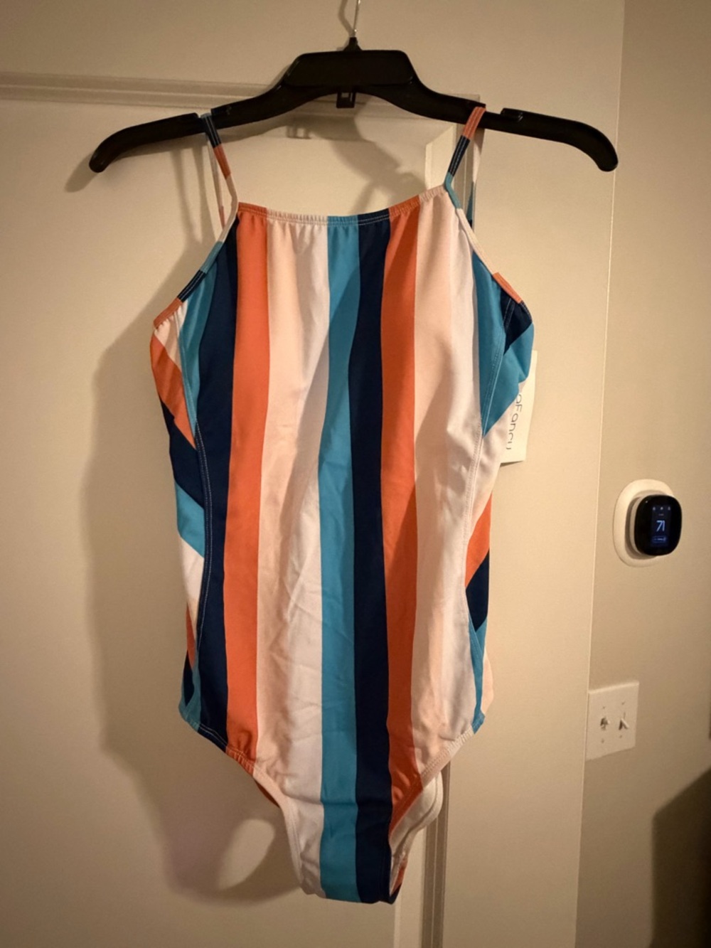 NWT Striped One-Piece Swimsuit - Blue, Teal & Coral